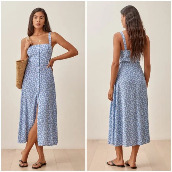 💕REFORMATION💕 Virgil Dress ~ Remi Blue Floral Print 0 NWOT - Picture 1 of 13